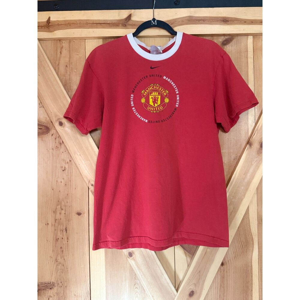 Nike Team Manchester United Soccer Tee Mens M Red Crest Center Swoosh Vtg Y2K